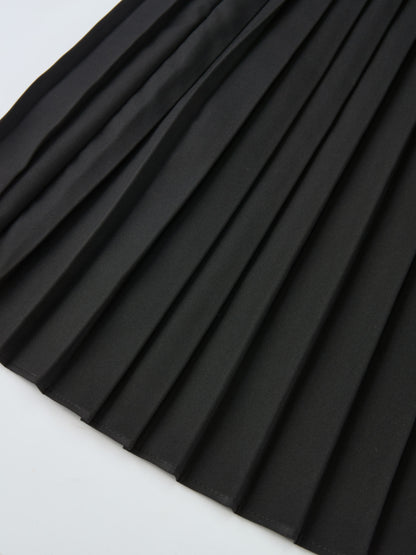 Knit Polo Top Pleat Dress - Solid Black