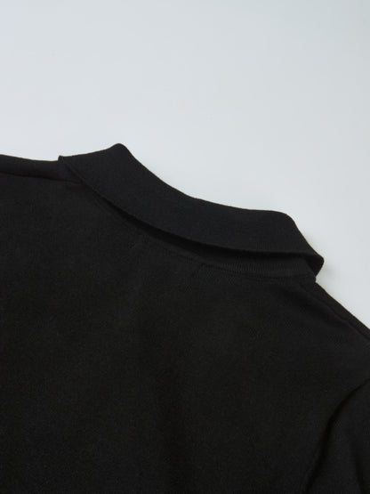 Knit Polo Top Pleat Dress - Solid Black