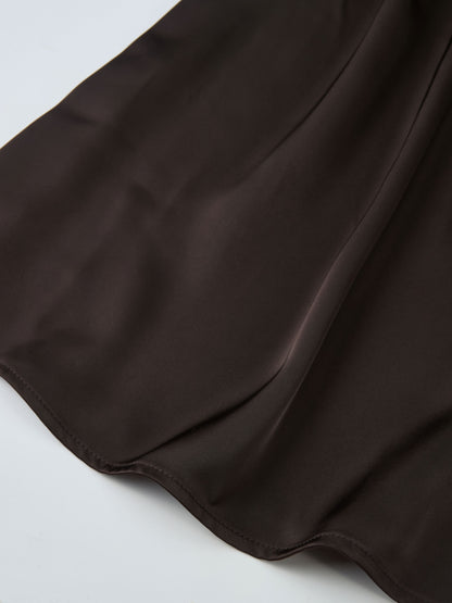 Cable Knit Faux Satin Bottom Dress - Brown