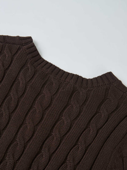 Cable Knit Faux Satin Bottom Dress - Brown