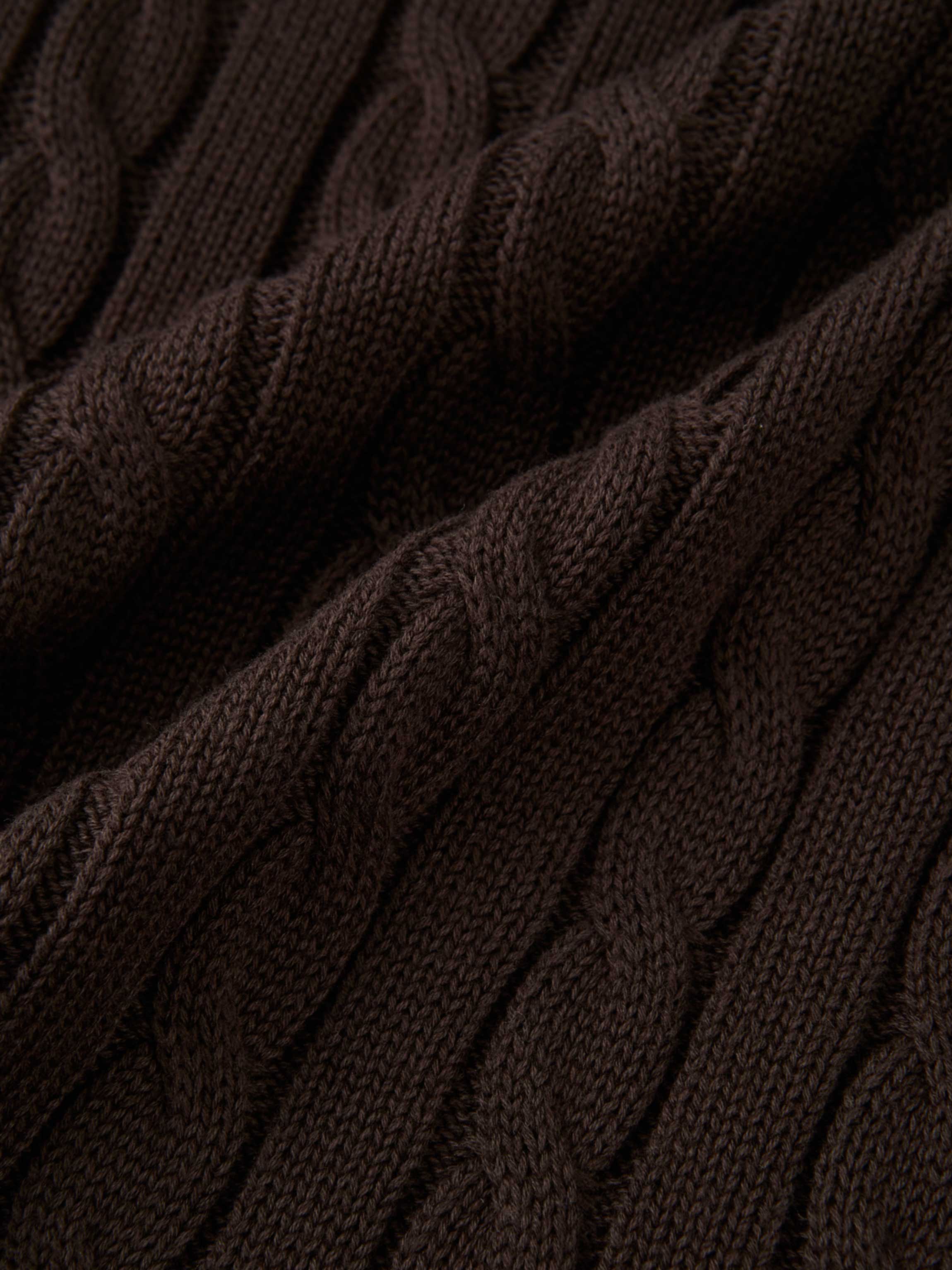 Cable Knit Faux Satin Bottom Dress - Brown