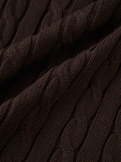 Cable Knit Faux Satin Bottom Dress - Brown