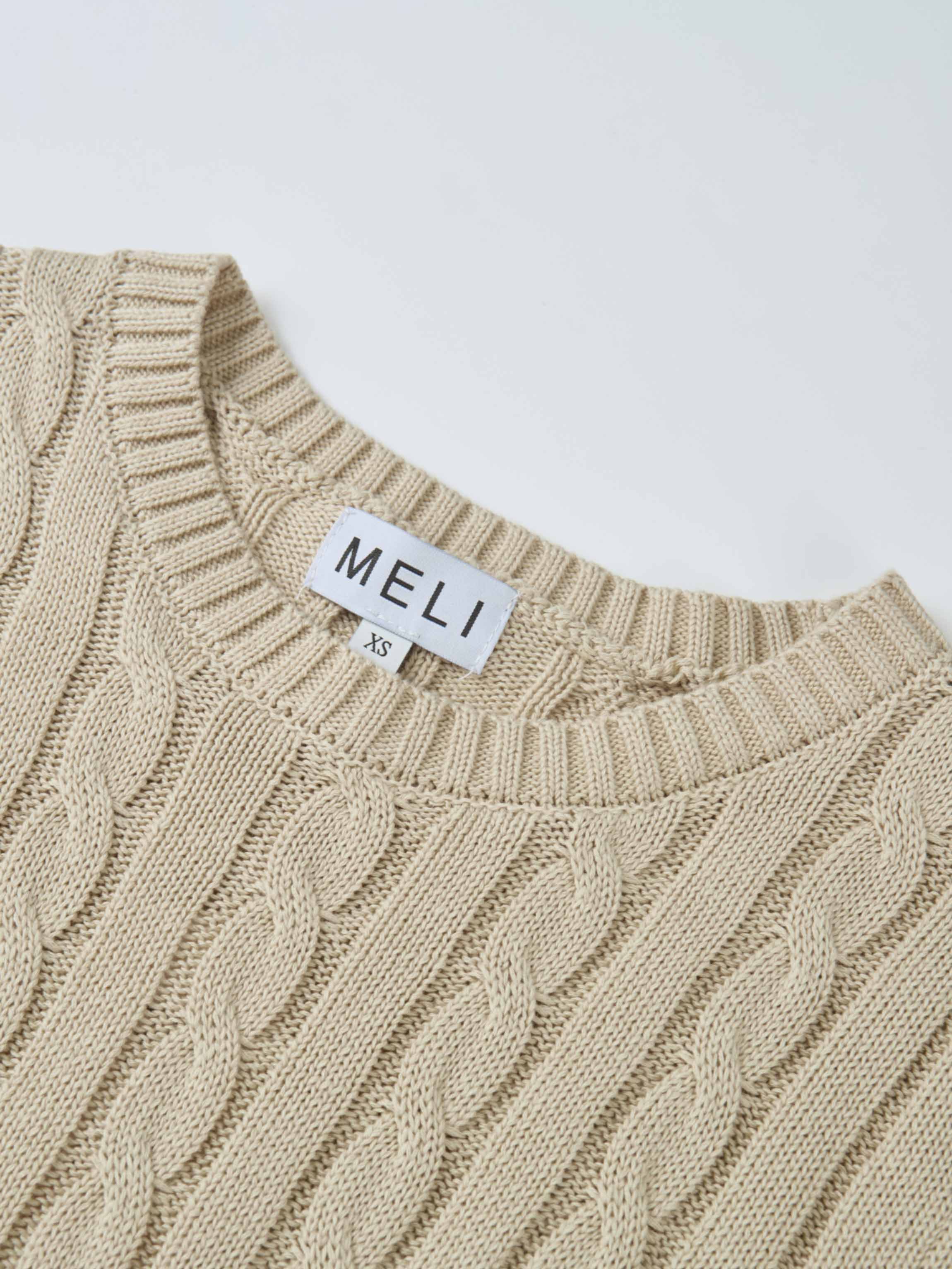 Cable Knit Faux Satin Bottom Dress - LT Tan