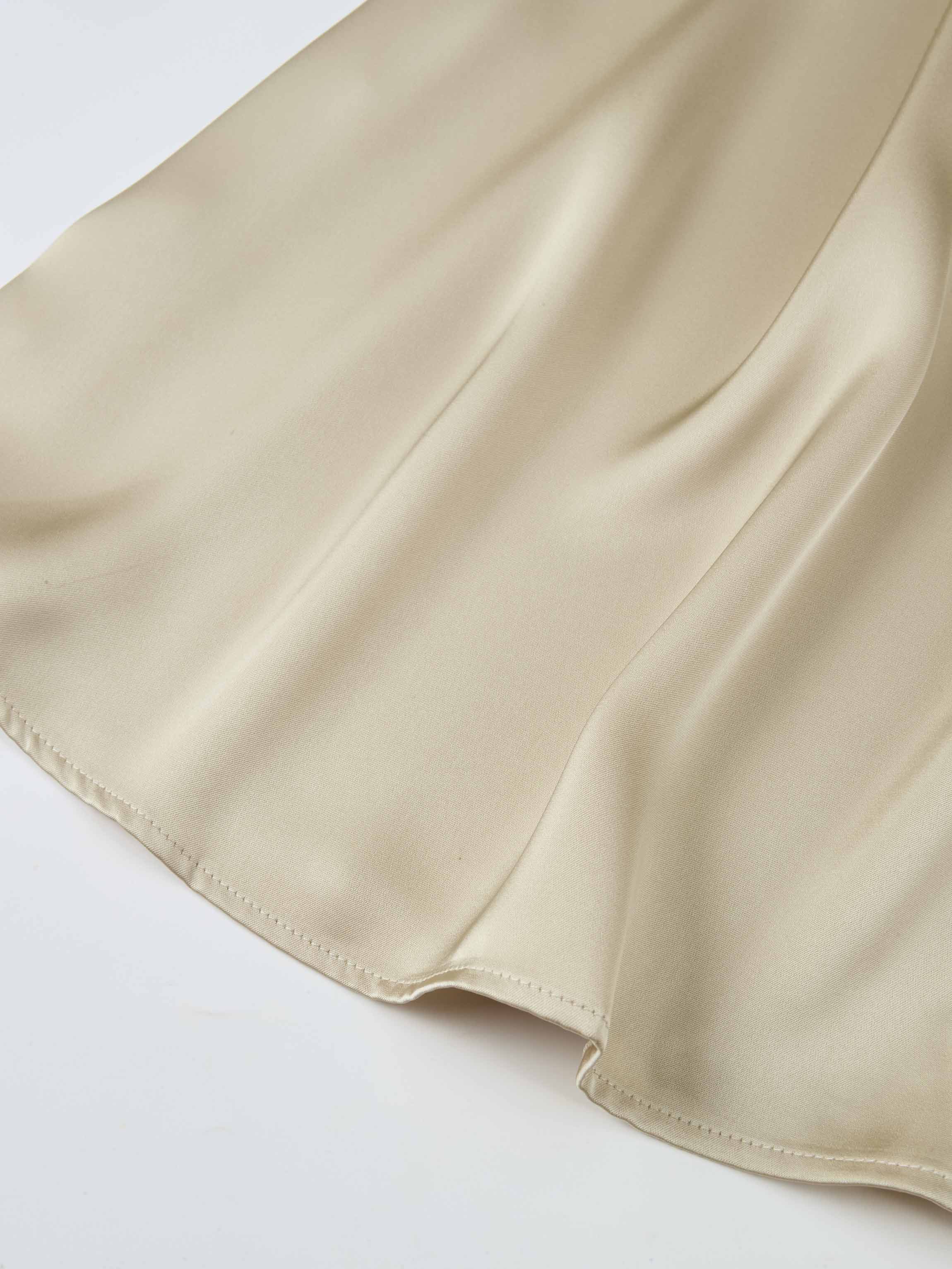Cable Knit Faux Satin Bottom Dress - LT Tan