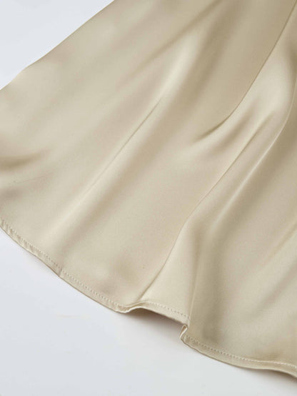 Cable Knit Faux Satin Bottom Dress - LT Tan