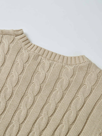 Cable Knit Faux Satin Bottom Dress - LT Tan