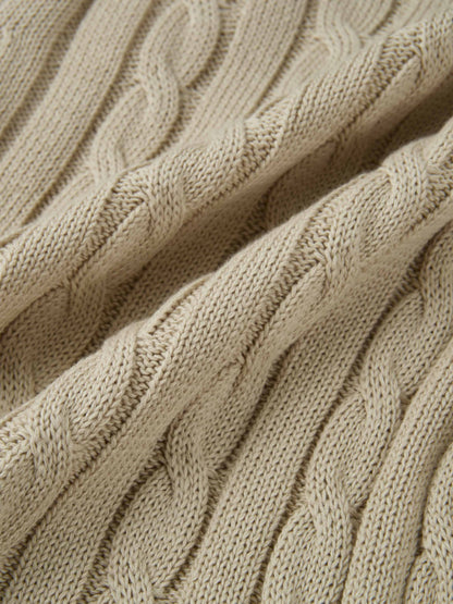 Cable Knit Faux Satin Bottom Dress - LT Tan