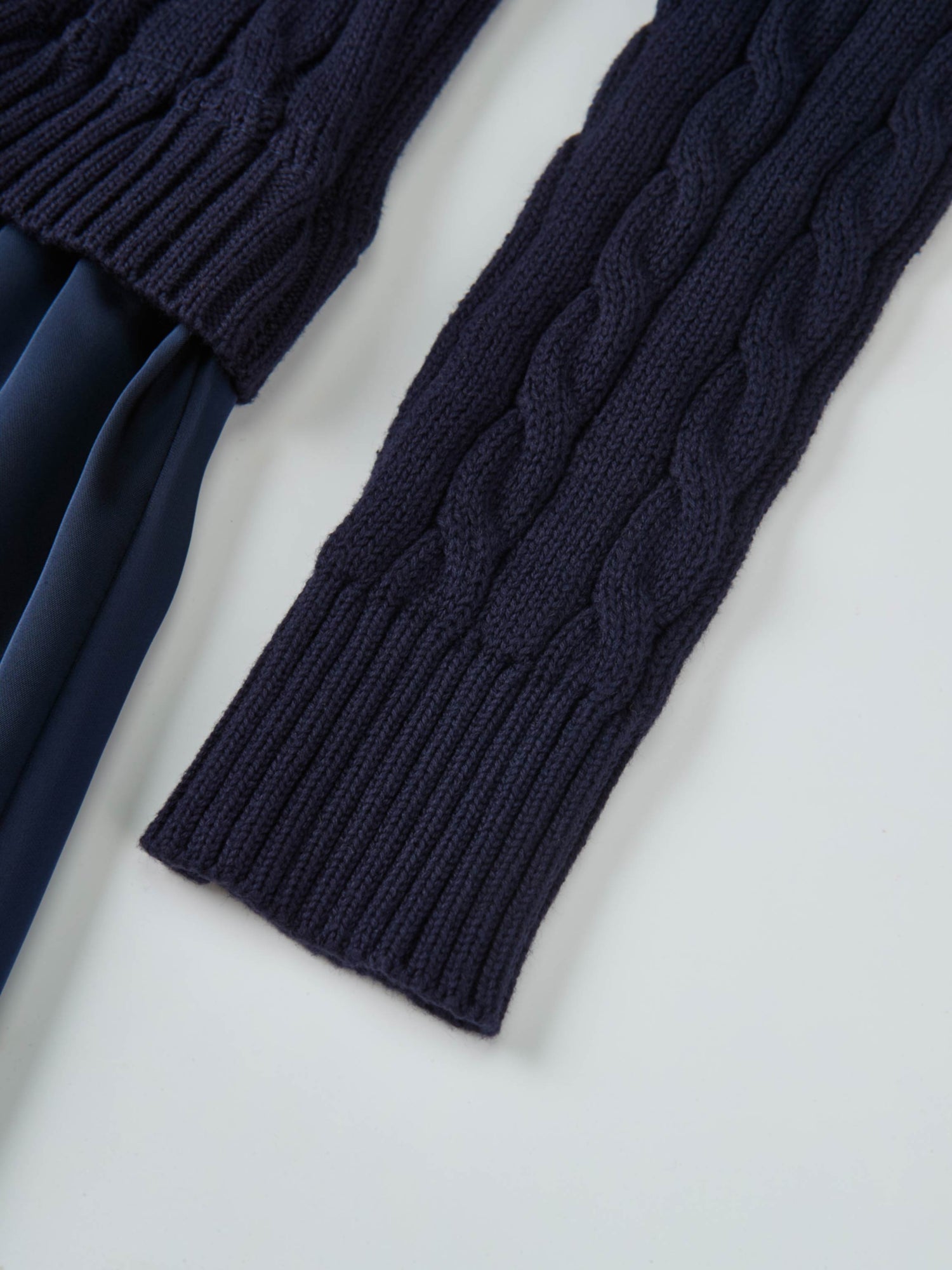 Cable Knit Faux Satin Bottom Dress - Navy Blue