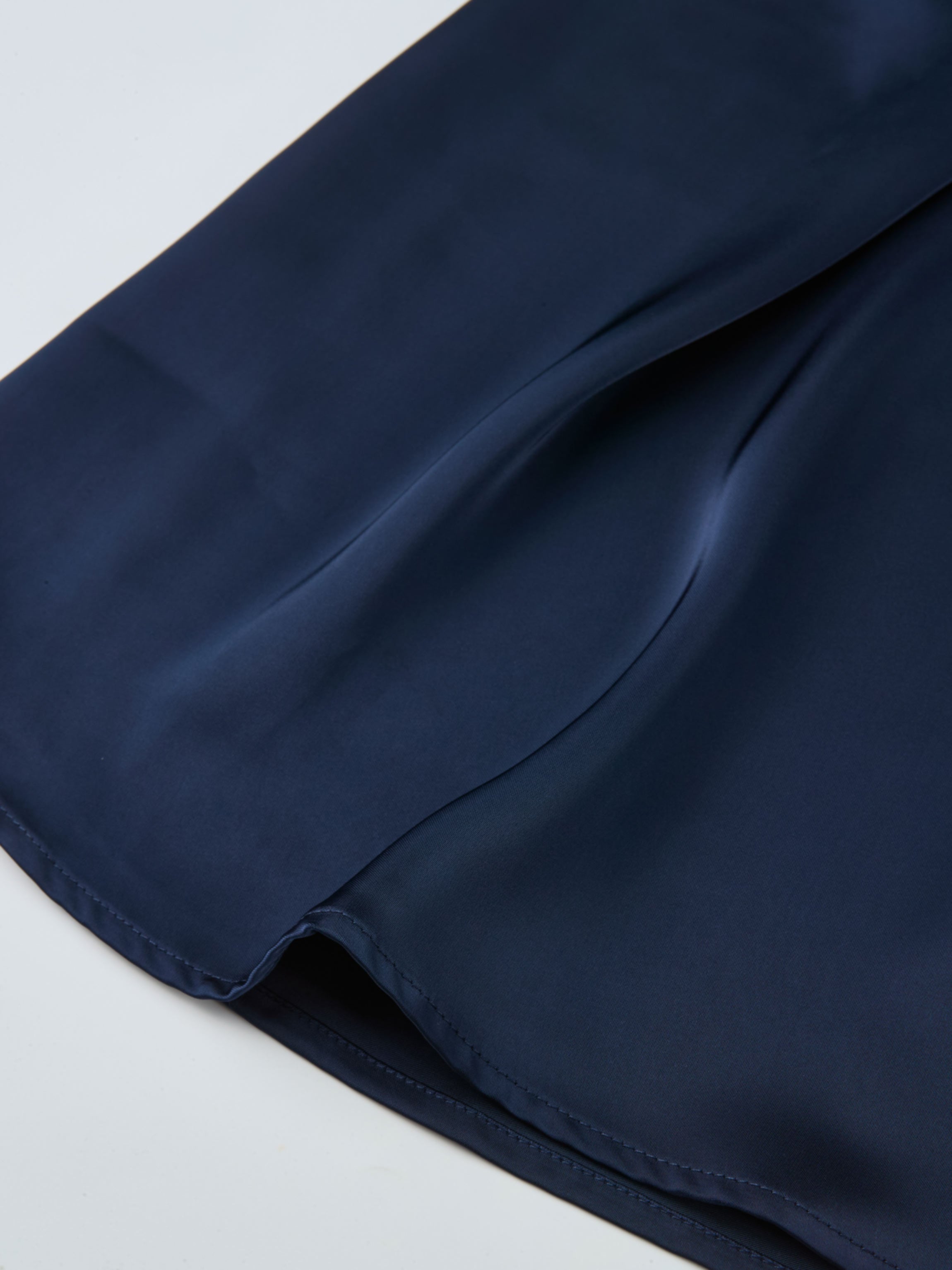 Cable Knit Faux Satin Bottom Dress - Navy Blue