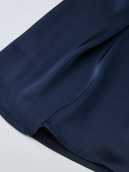 Cable Knit Faux Satin Bottom Dress - Navy Blue