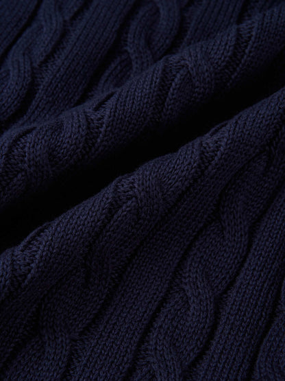 Cable Knit Faux Satin Bottom Dress - Navy Blue