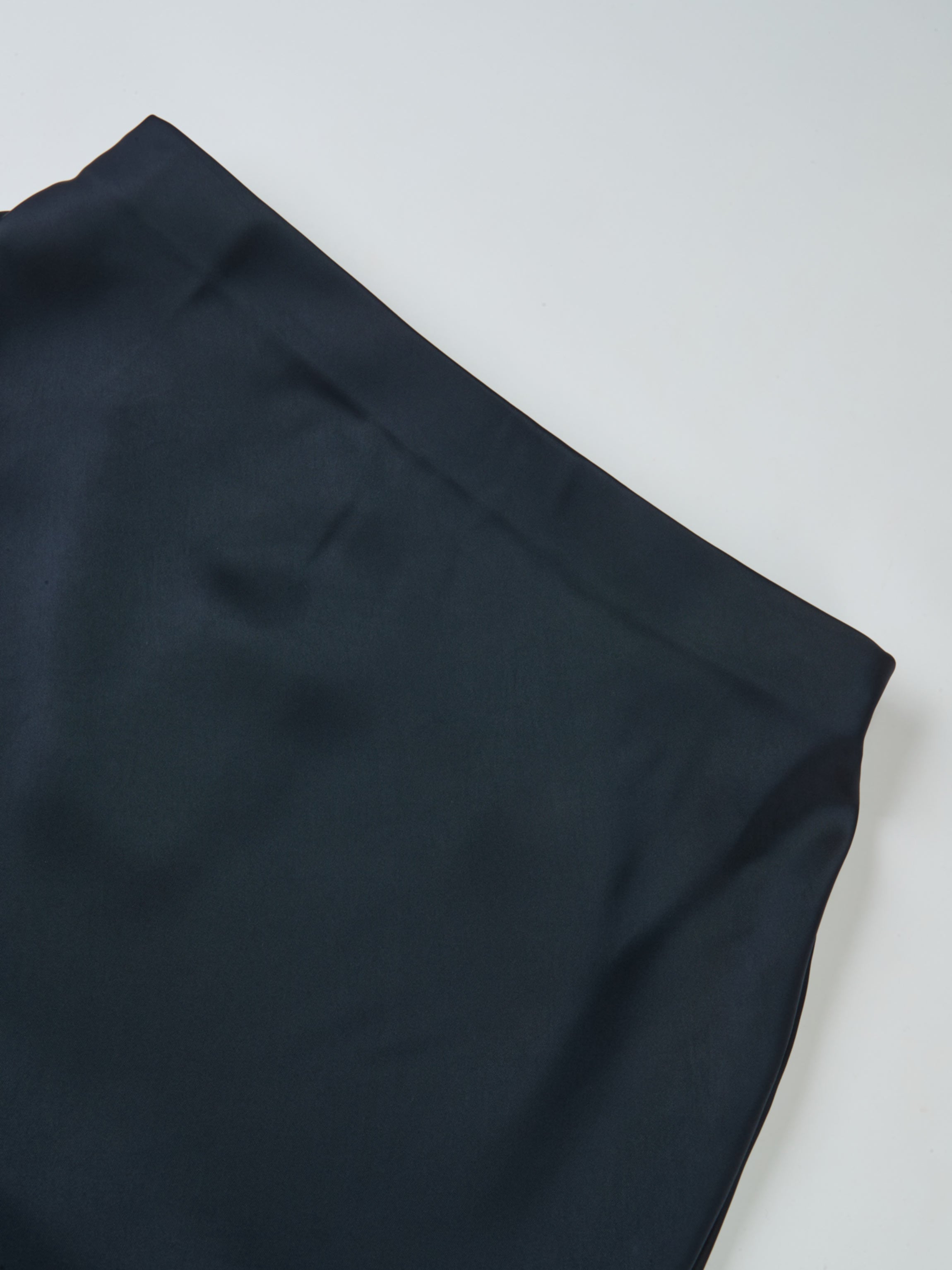 Solid Faux Satin Slip Skirt-Dark Blue/Navy