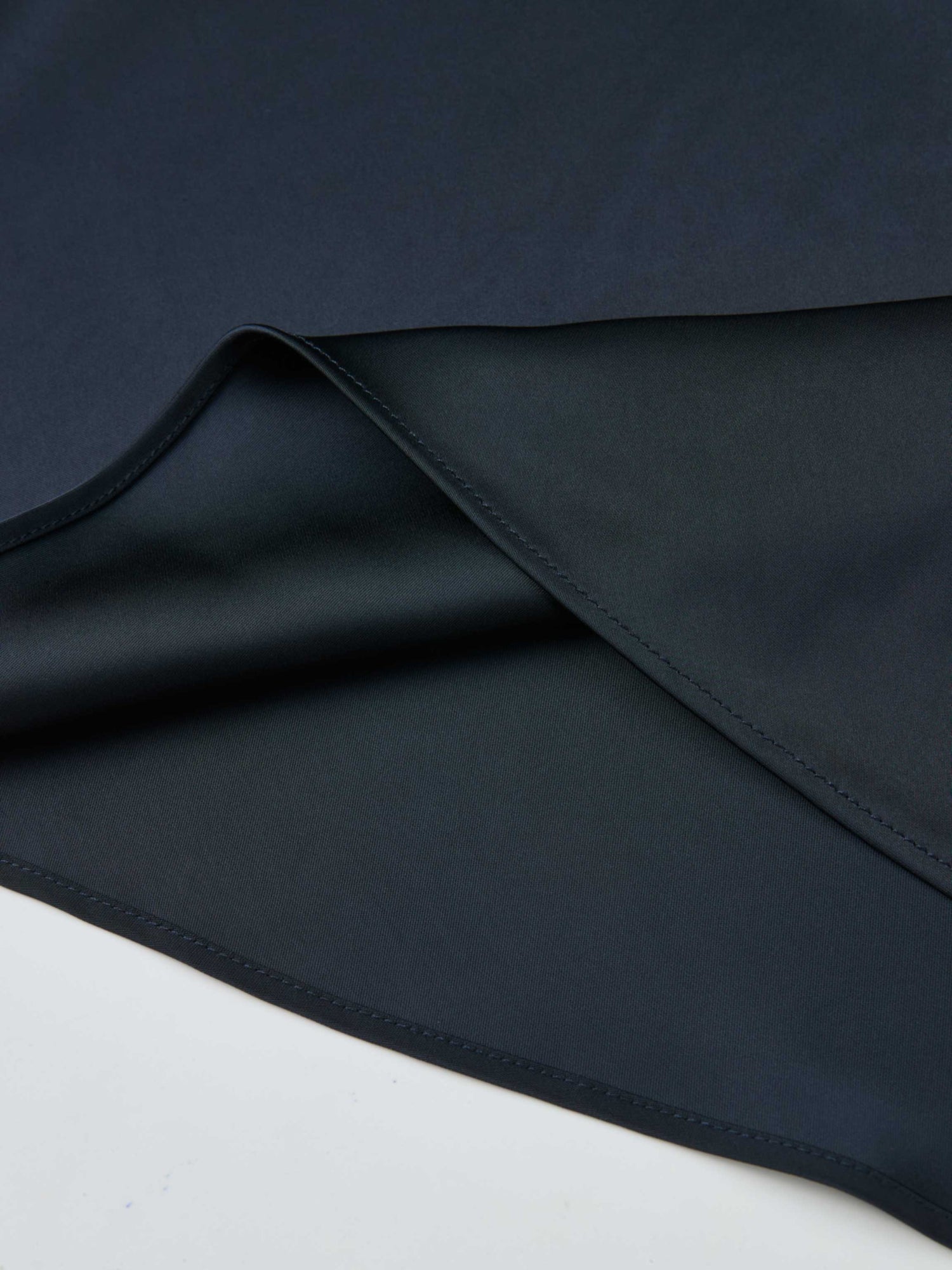 Solid Faux Satin Slip Skirt-Dark Blue/Navy