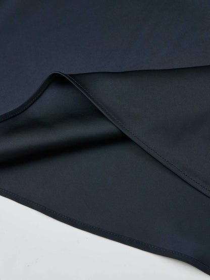 Solid Faux Satin Slip Skirt-Dark Blue/Navy
