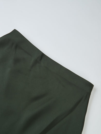 Solid Faux Satin Slip Skirt-Hunter Green