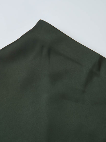 Solid Faux Satin Slip Skirt-Hunter Green