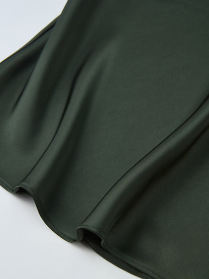 Solid Faux Satin Slip Skirt-Hunter Green