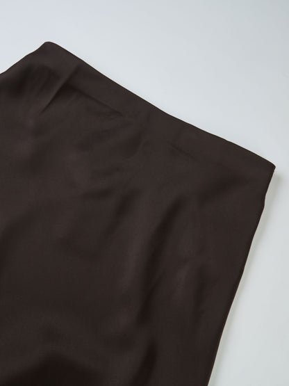 Solid Faux Satin Slip Skirt -  Rich Brown