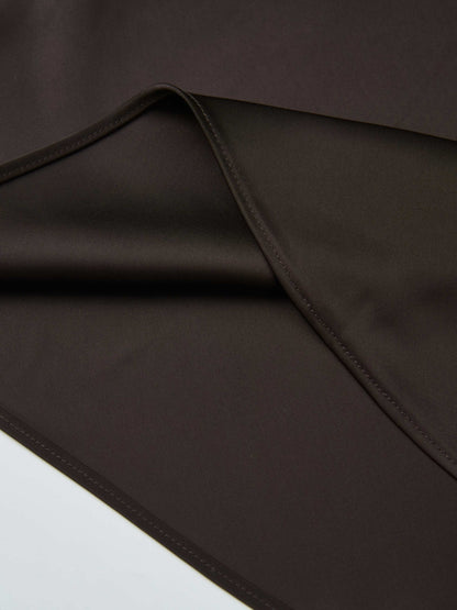 Solid Faux Satin Slip Skirt -  Rich Brown