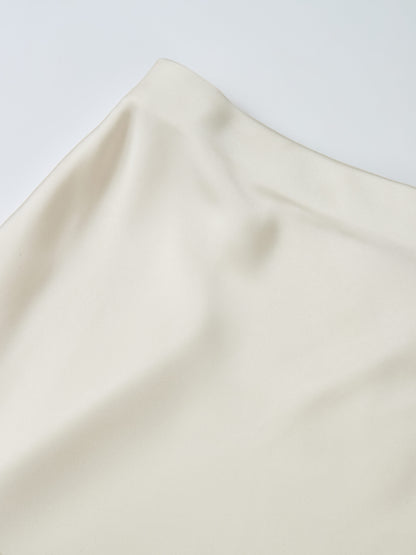 Solid Faux Satin Slip Skirt -  Cream