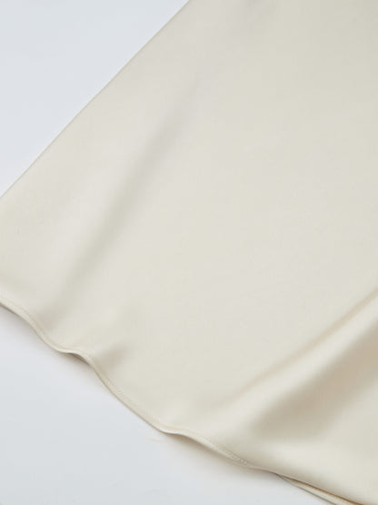 Solid Faux Satin Slip Skirt -  Cream