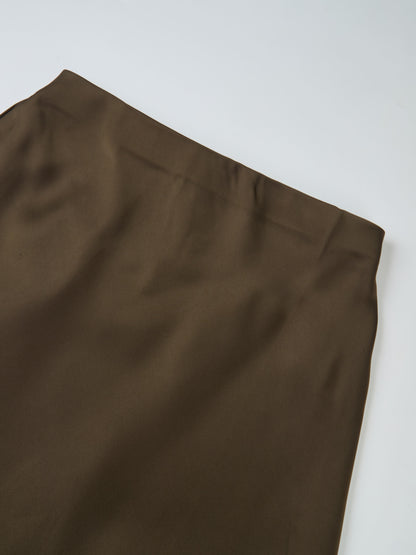 Solid Satin Slip Skirt-Simply Olive