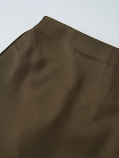 Solid Satin Slip Skirt-Simply Olive