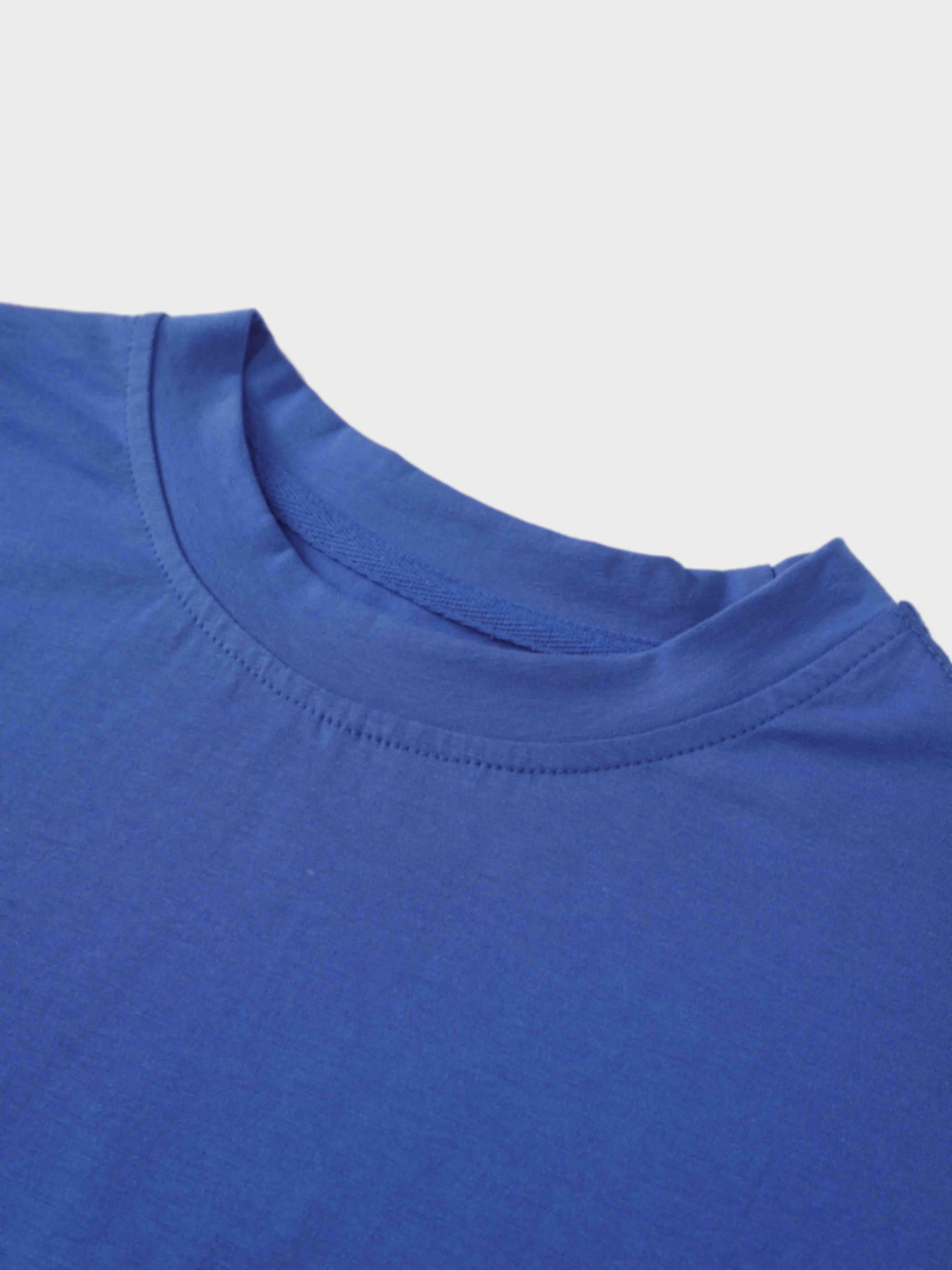 Oversized Rounded Hem T-Shirt-Cobalt Blue
