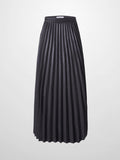Accordion Pleated Faux Leather Skirt-Grey