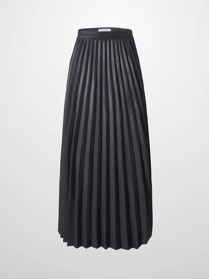 Accordion Pleated Faux Leather Skirt-Grey