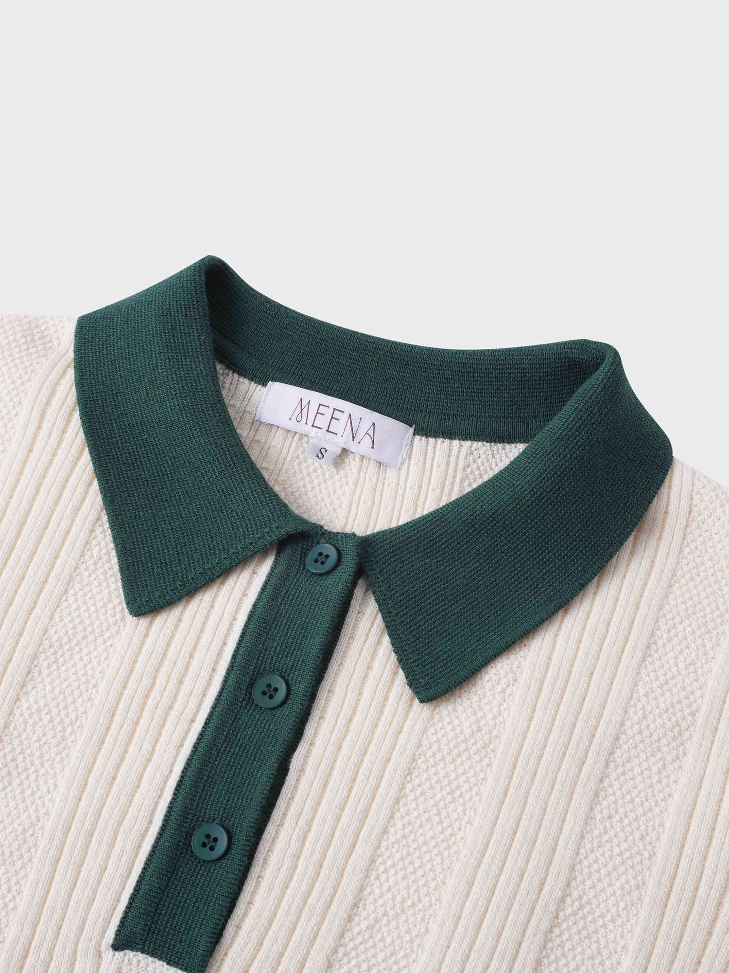 Knit Detail Collar Sweater-Cream/Green