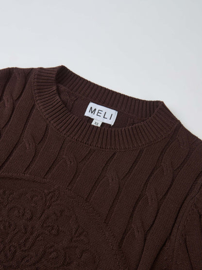 Embossed Cable Sweater - Brown