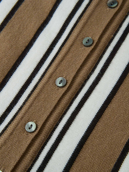 Wide Band Striped Cardigan - Camel/Black/White