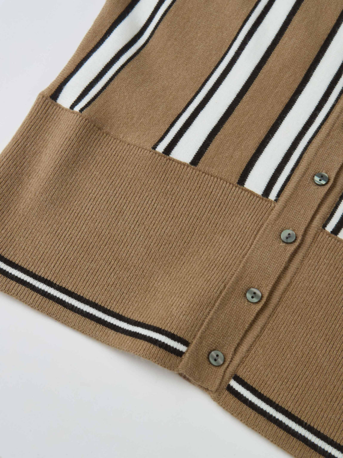 Wide Band Striped Cardigan - Camel/Black/White