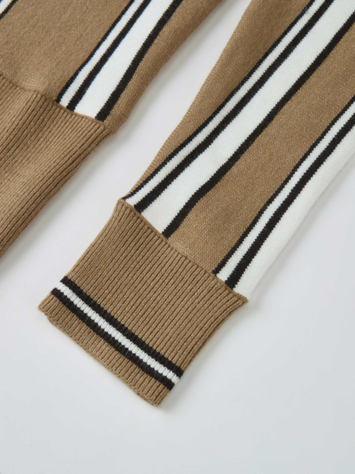 Wide Band Striped Cardigan - Camel/Black/White