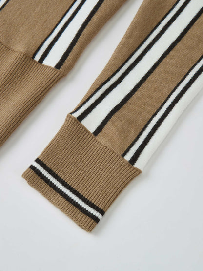 Wide Band Striped Cardigan - Camel/Black/White