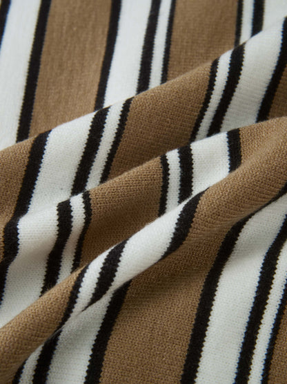 Wide Band Striped Cardigan - Camel/Black/White