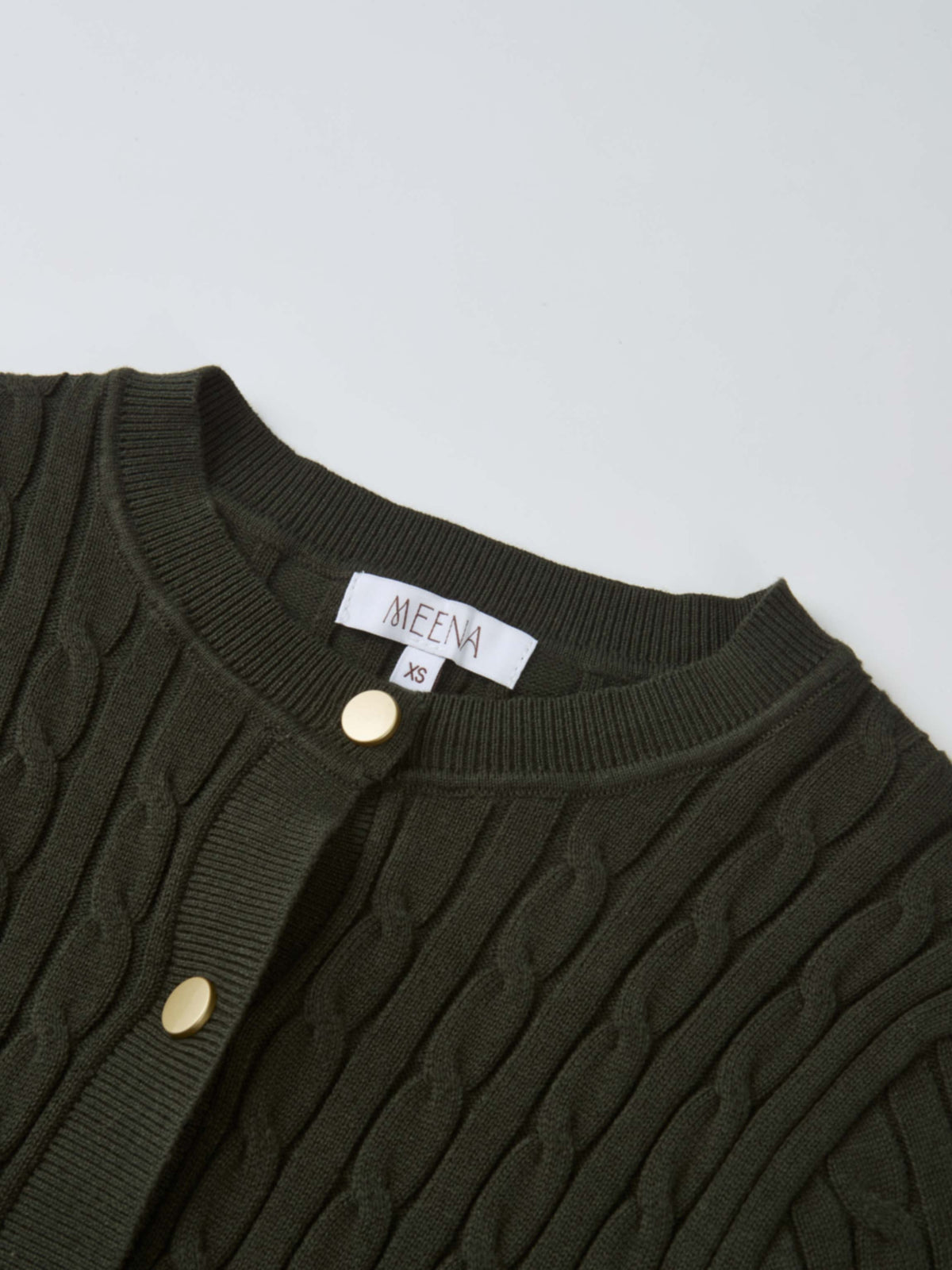 Gold Button Cable Cardigan - Green