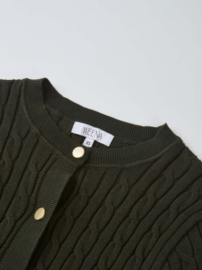 Gold Button Cable Cardigan - Green