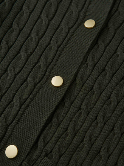 Gold Button Cable Cardigan - Green