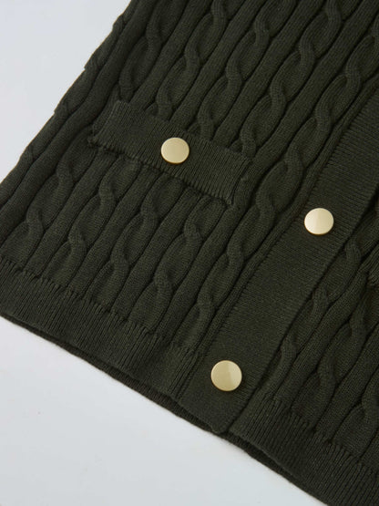 Gold Button Cable Cardigan - Green