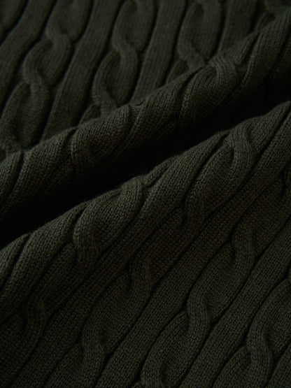 Gold Button Cable Cardigan - Green
