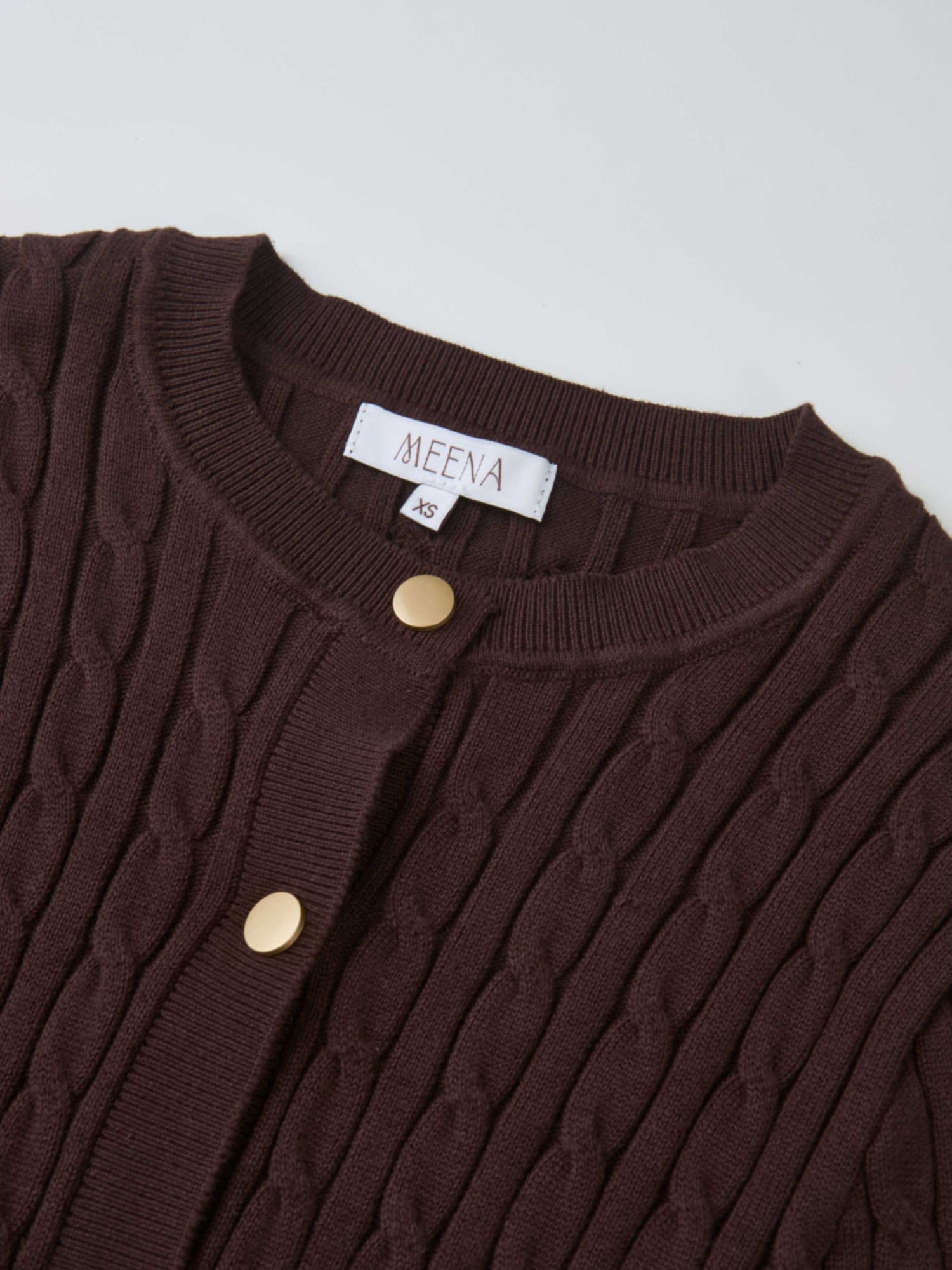 Gold Button Cable Cardigan - Brown