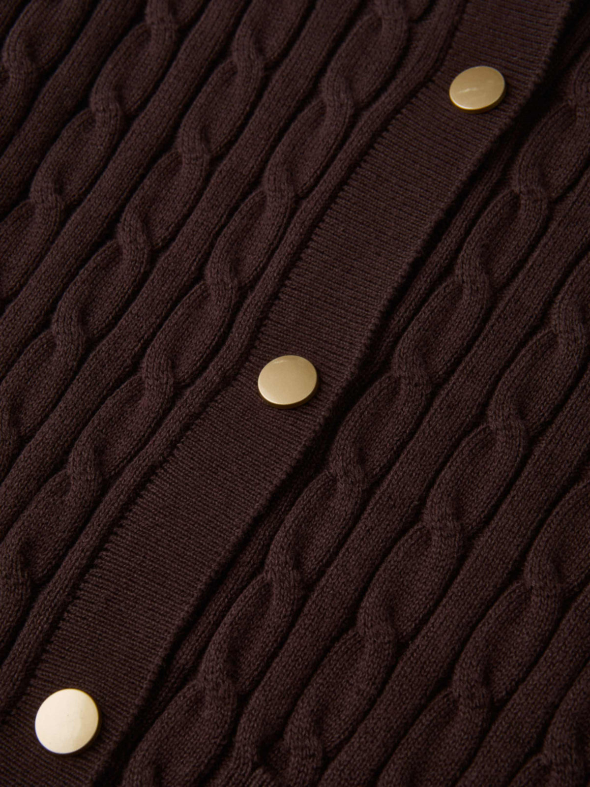 Gold Button Cable Cardigan - Brown