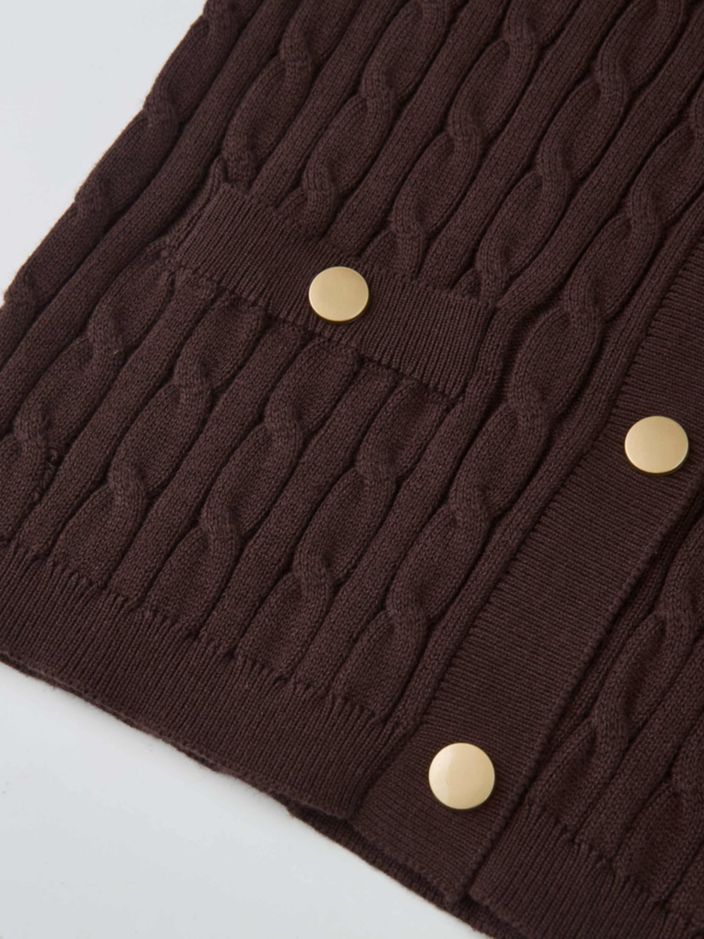 Gold Button Cable Cardigan - Brown