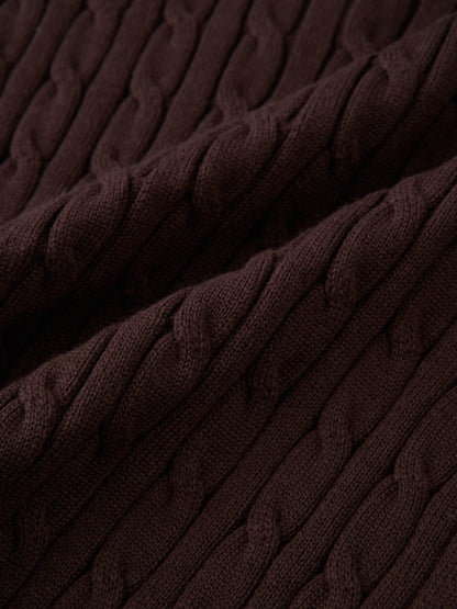 Gold Button Cable Cardigan - Brown