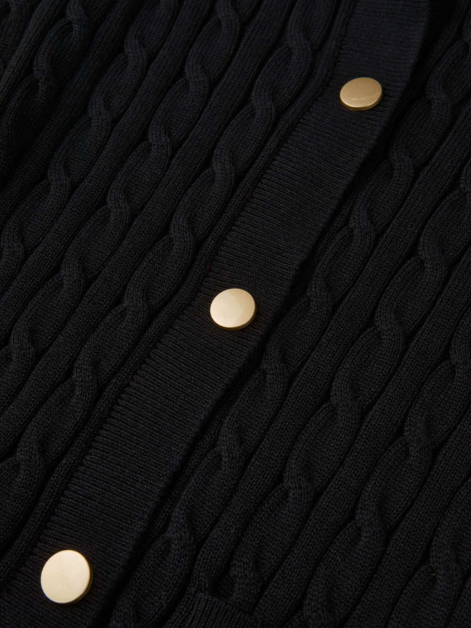 Gold Button Cable Cardigan - Black