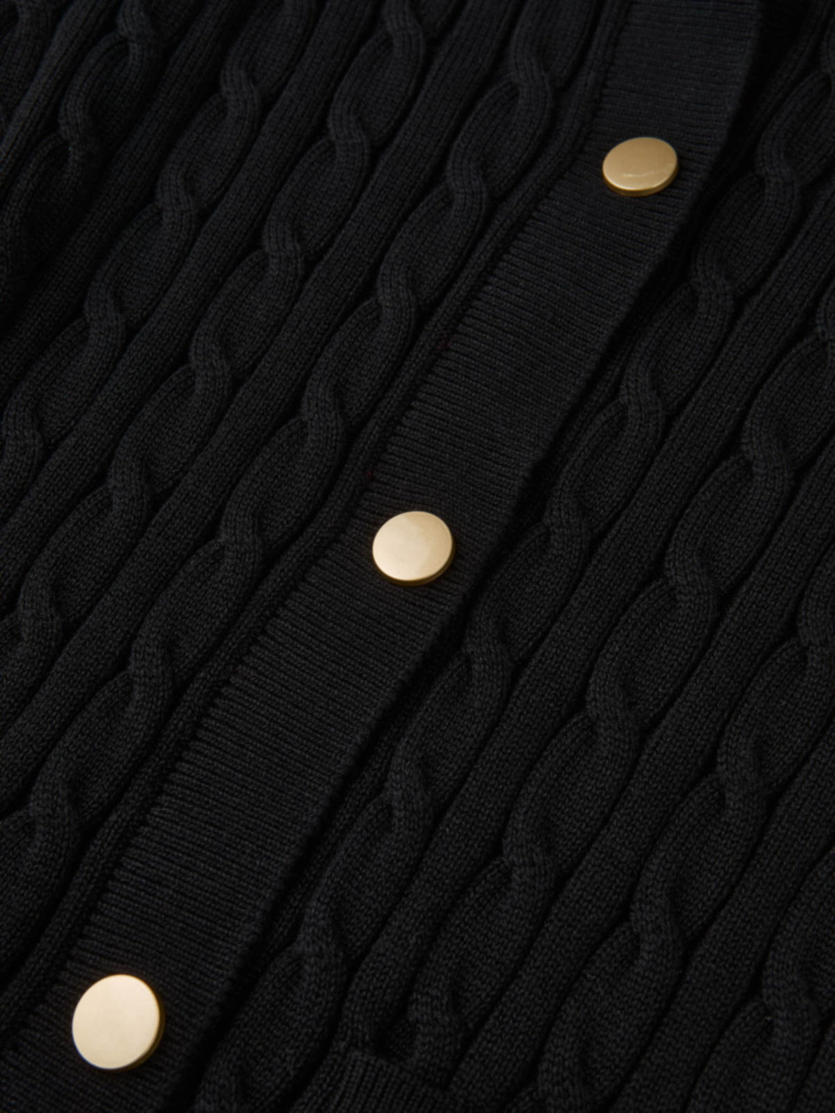 Gold Button Cable Cardigan - Black