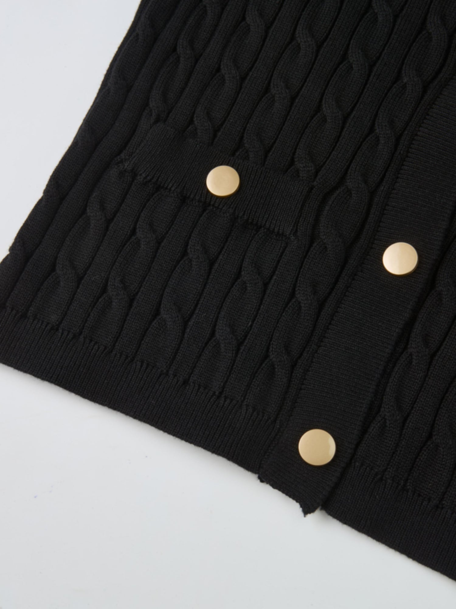 Gold Button Cable Cardigan - Black
