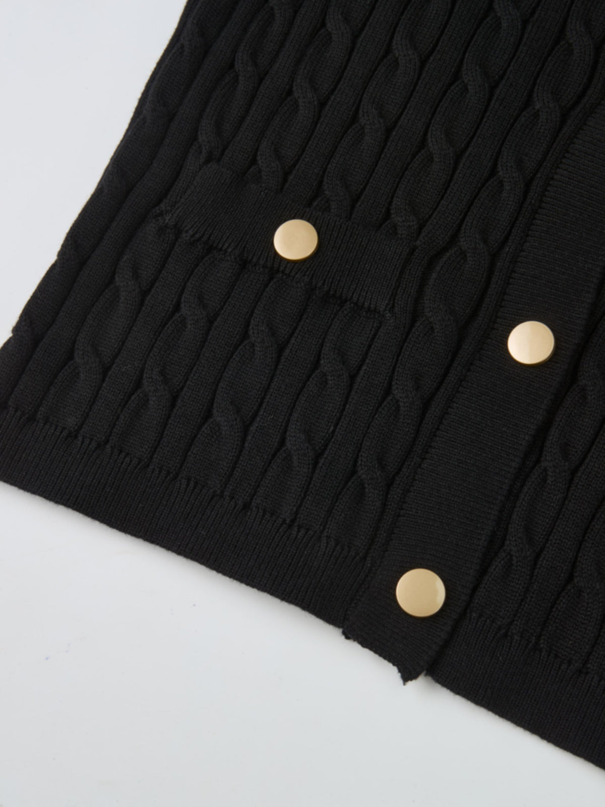 Gold Button Cable Cardigan - Black